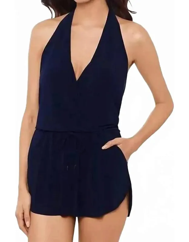Halter V Neck Swim Dress
