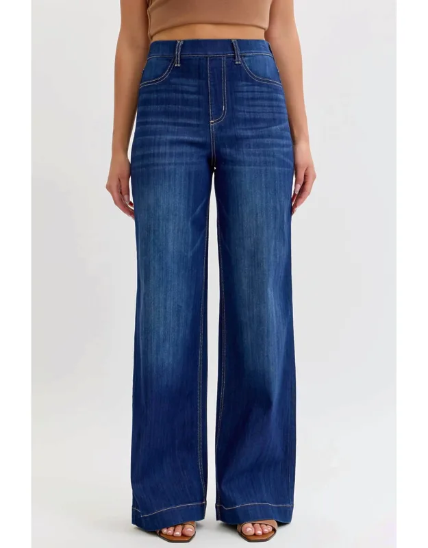 High Rise Pull-on Wide Leg Jeans