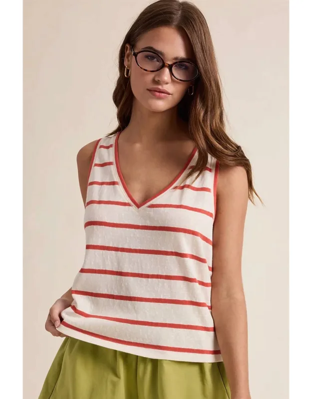 Striped Knit V-neck Tank Top