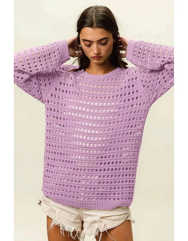 Crew Neck Open Knit Sweater