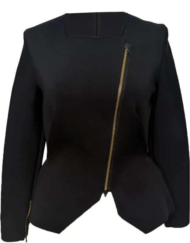 Diagonal Zipped Peplum Blazer