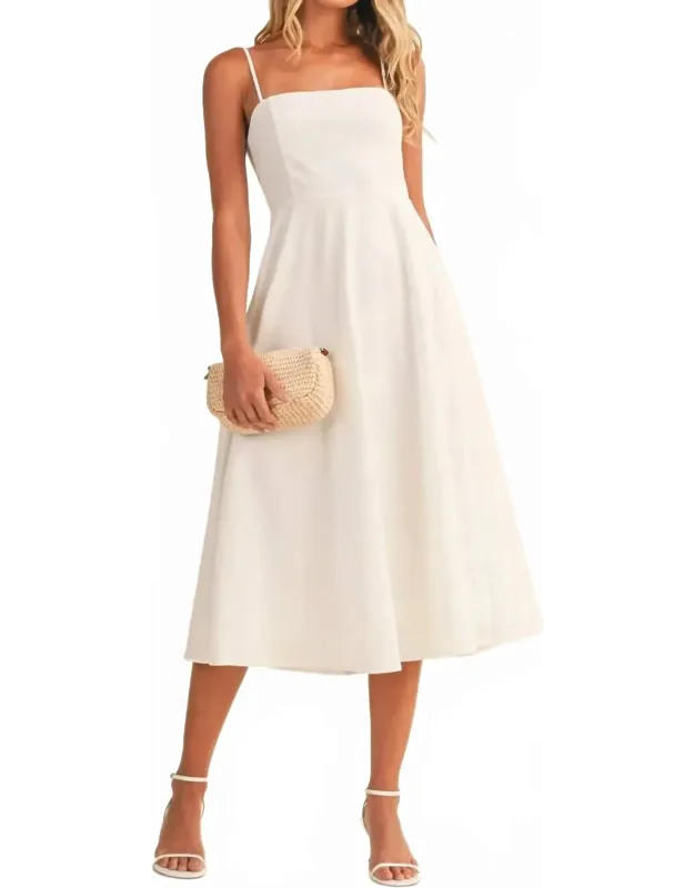 Linen Spaghetti Strap Flared Midi Dress