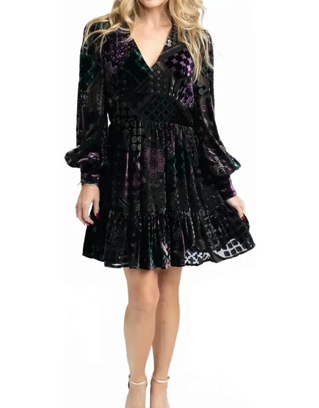 Geo Velvet Burn Out Tier Dress