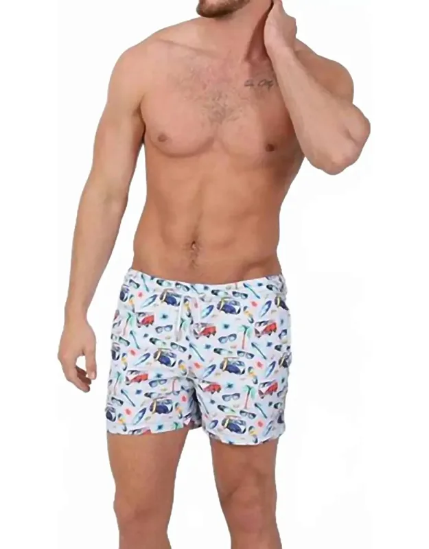 Surf City Print Swim Trunks
