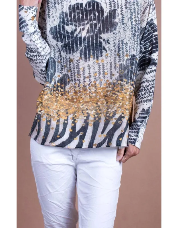 Daria Batwing Sweater With Heart Strings Print