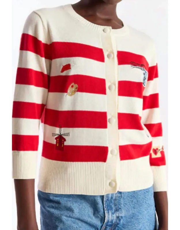 French Embroidery Crew Cardigan