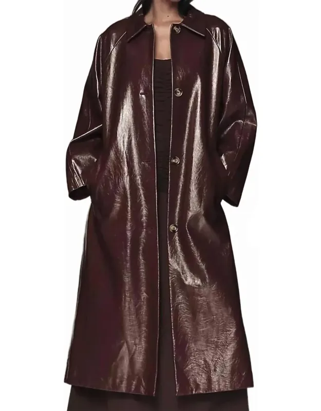 Faux Leather Trench Coat