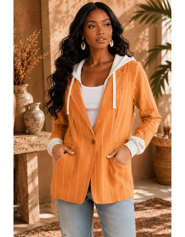 Striped Hooded Blazer Jacket