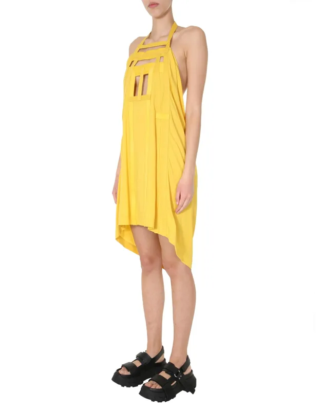 Midi Dress With Deep Back Neckline And Sleeveless Design