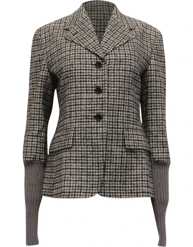 Plaid Single-breasted Blazer With Pockets In Wool
