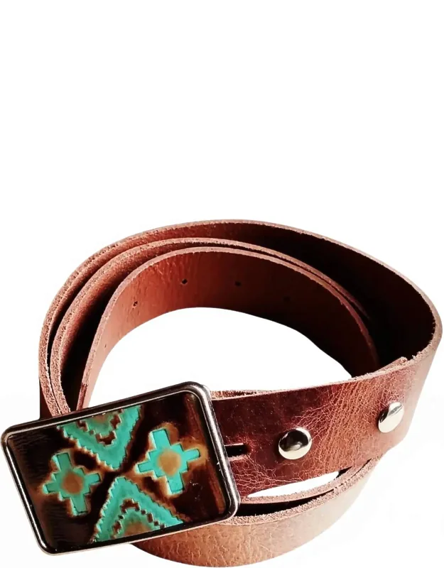 Navajo Belt Buckle With Leather Belt