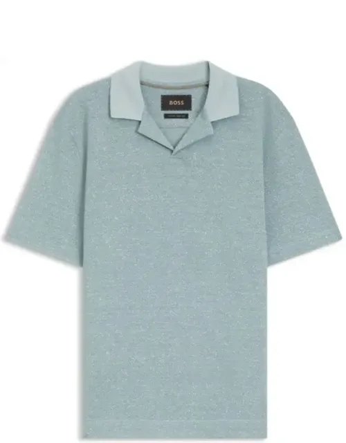 Johnny-collar Polo Shirt In Cotton, Linen, And Silk