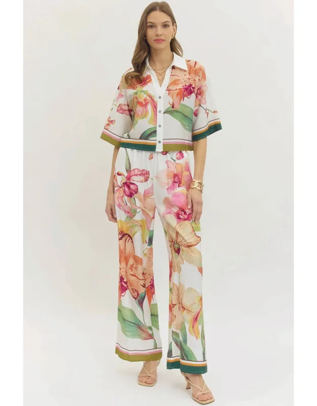 Floral Pull-on Wide Leg Pants