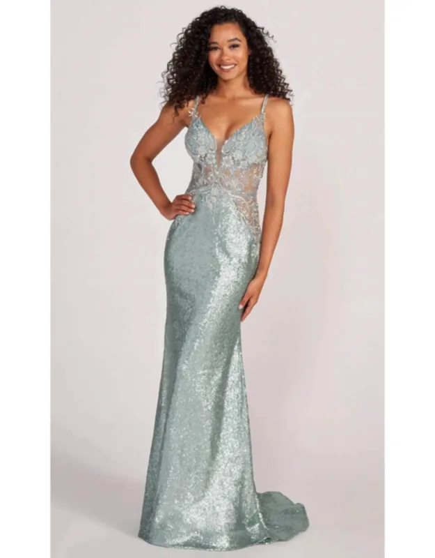 Embellished V-neck Evening Dress