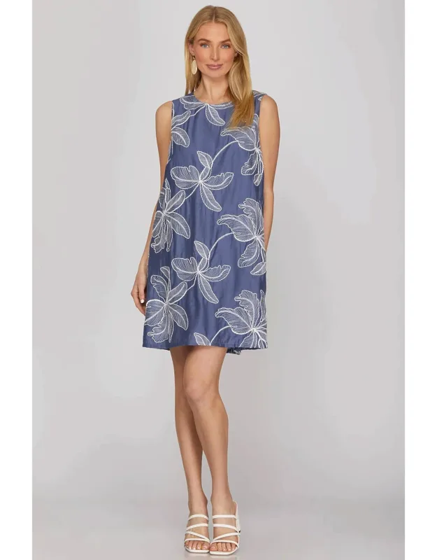 Sleeveless Woven Embroidered Mini Dress