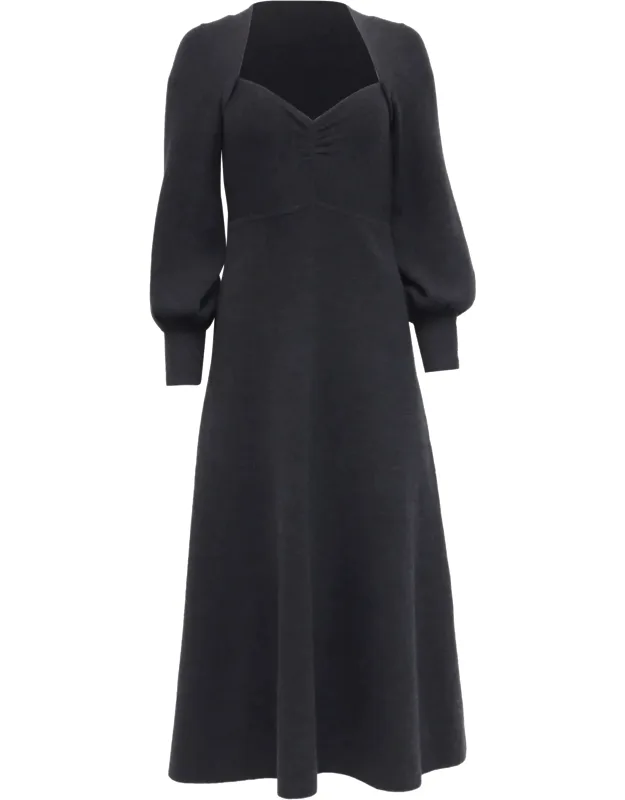 Sweetheart-neck Puff-sleeve Midi Dress