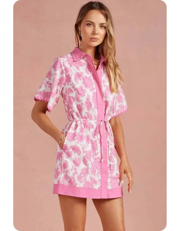Scallop Crochet Mini Shirt Dress
