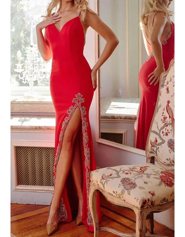Jeweled Open Back Prom Dress