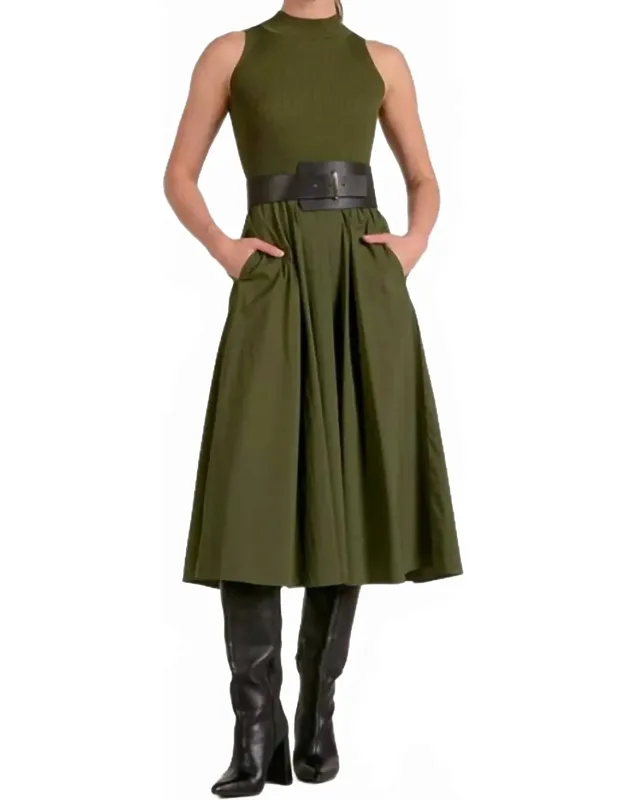 Sleeveless Mock Neck Midi Dress