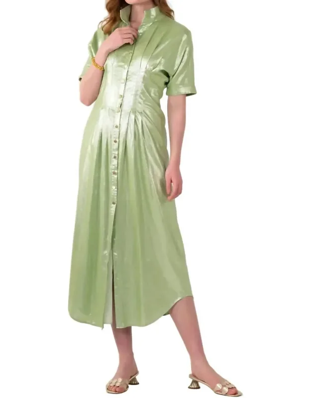 Georgia Midi Dress With Short Dolman Sleeves And Gold Button Closures