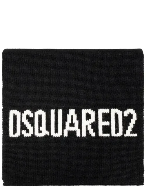 Logo Intarsia Knit Wool Scarf