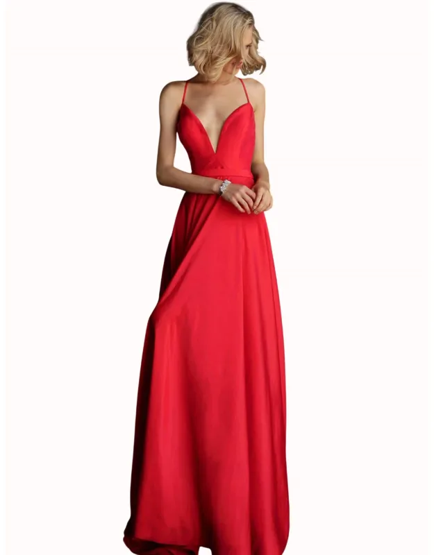 Plunging Neckline Spaghetti Strap Prom Dress