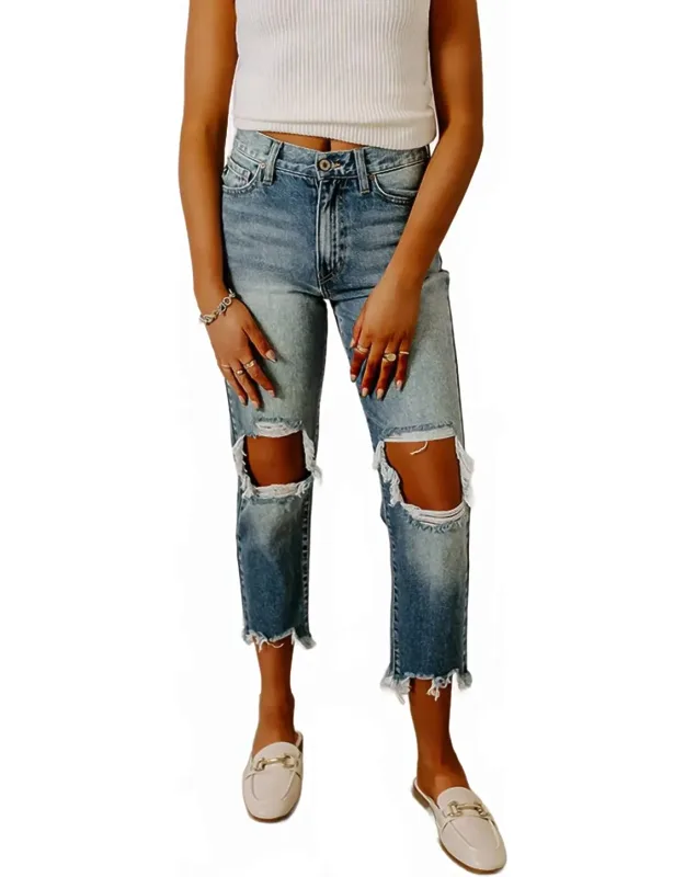 High Waist Distressed Jeans
