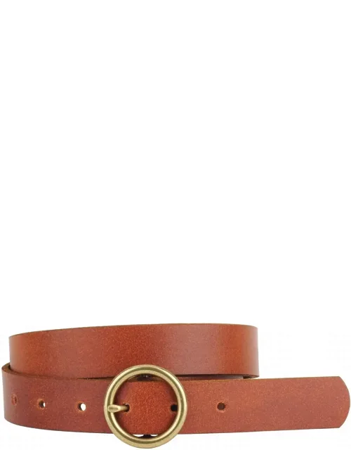 Brass Toned Circle Buckle Leather Belt