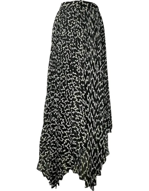 Asymmetric Pleated Printed Midi Skirt