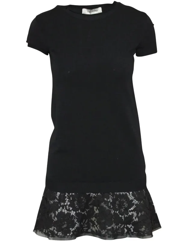 Fluted Laced Hem T-shirt Dress