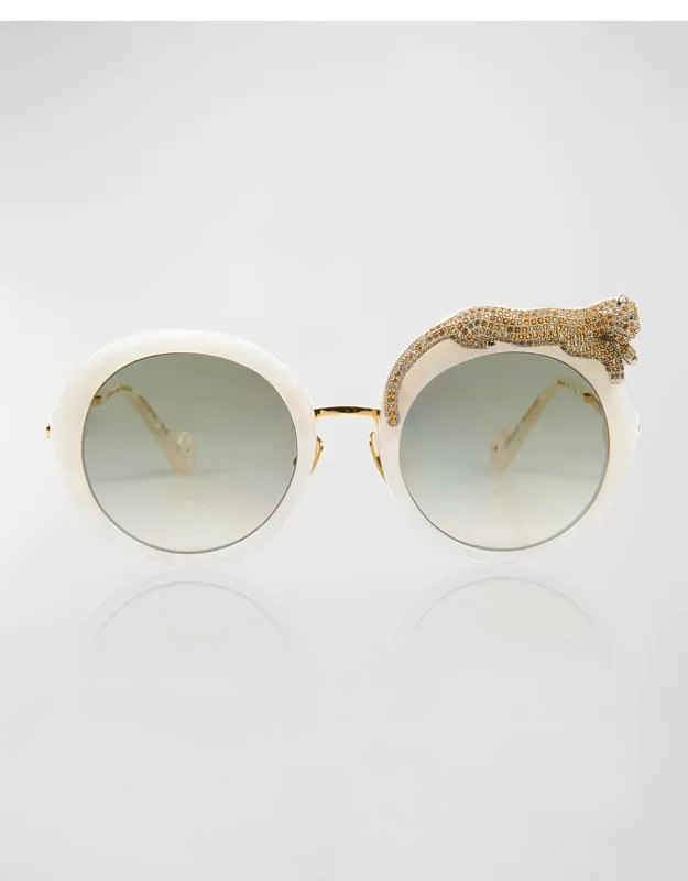 Round Crystal-embellished Leopard Sunglasses