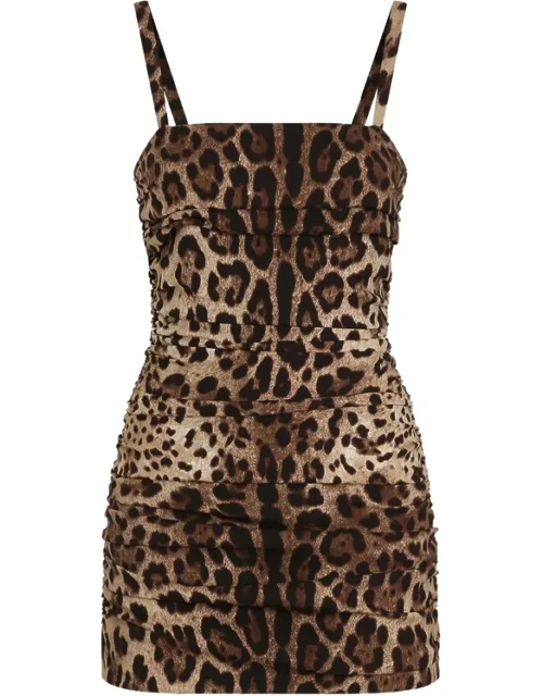 Leo-print Charmeuse Dress