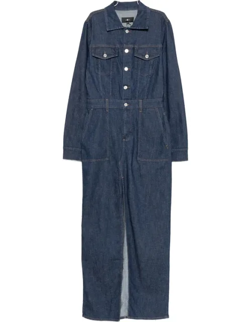 Utility Front-slit Maxi Denim Dress