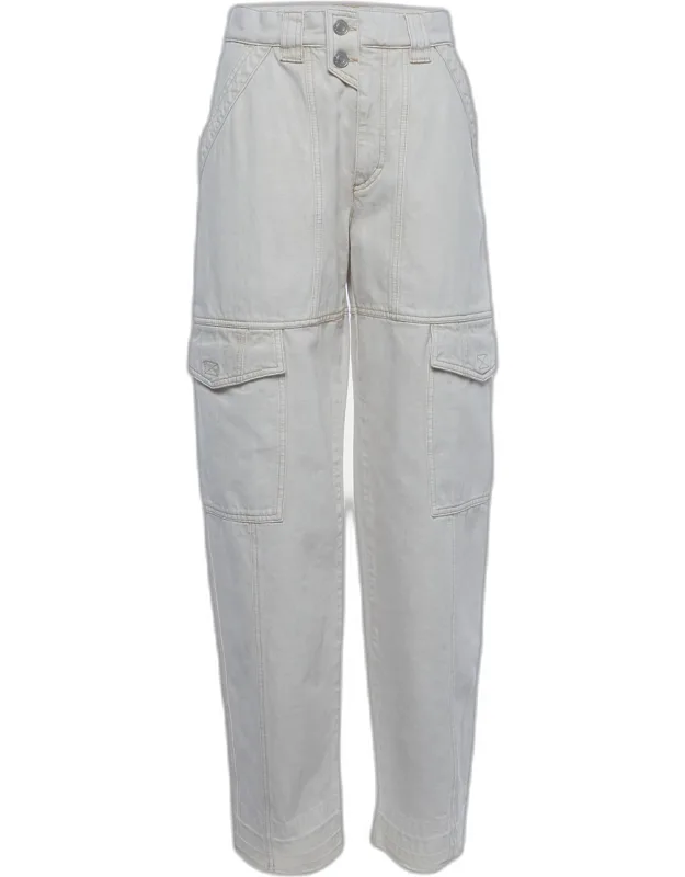 Beige Denim Straight Leg Jeans