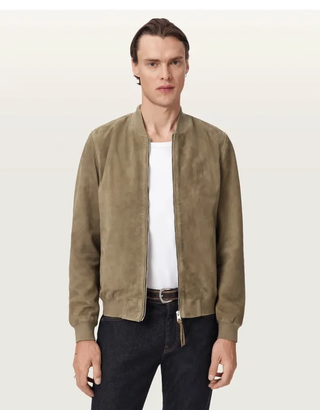 Relaxed Fit Suede Bomber Jacket