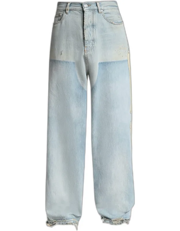 Light-wash Denim Carpenter Jeans With Bone Appliques