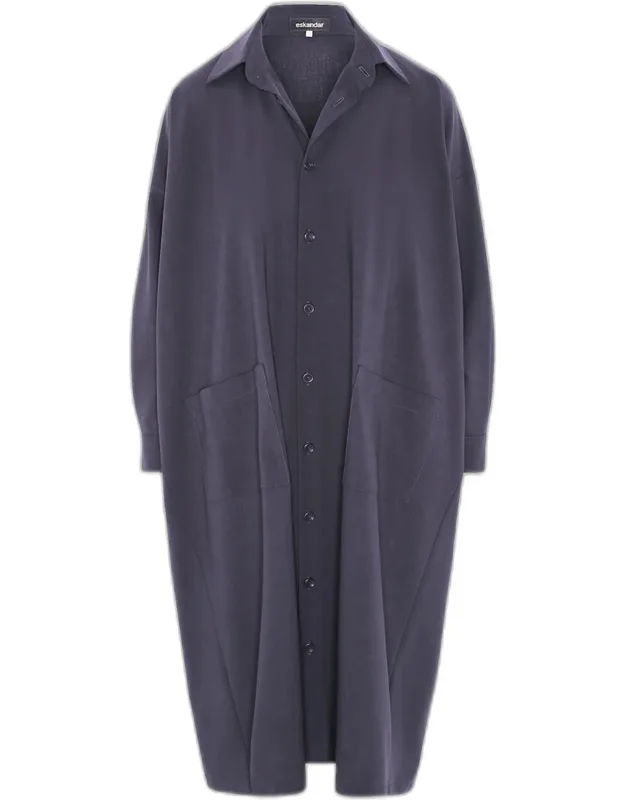 Wool Stretch Angle-to-front Side-seam Shirtdress