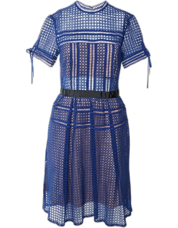 Eyelet Lace Pleated Midi Dress