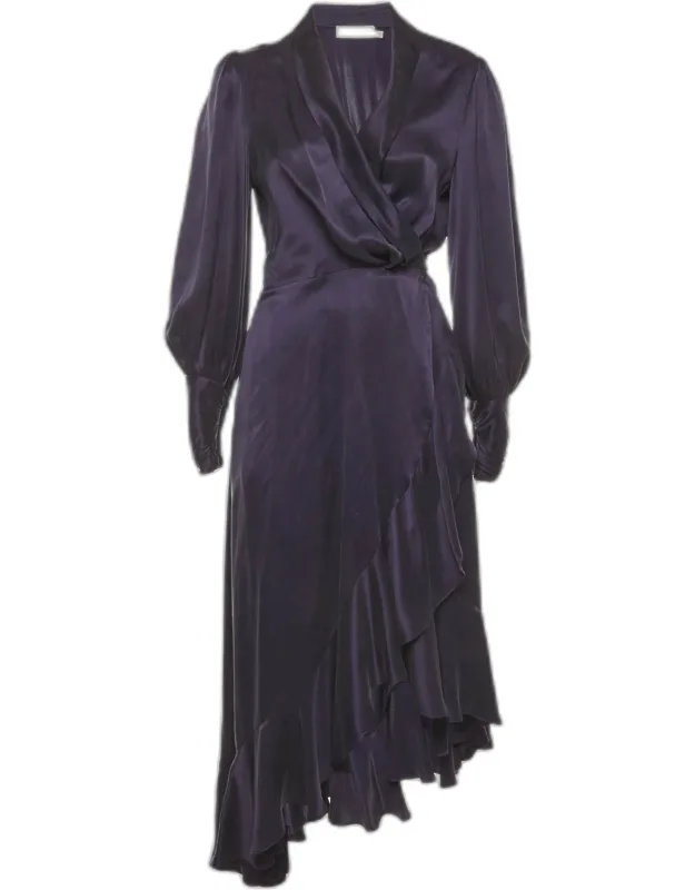 Silk Ruffle Detail Wrap Up Midi Dress