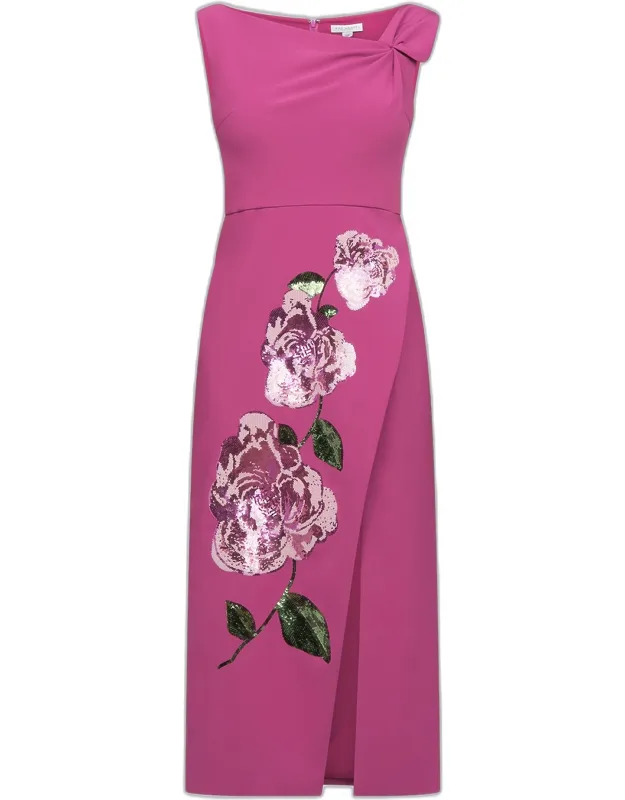 Asymmetric Sequin Floral Midi Dress