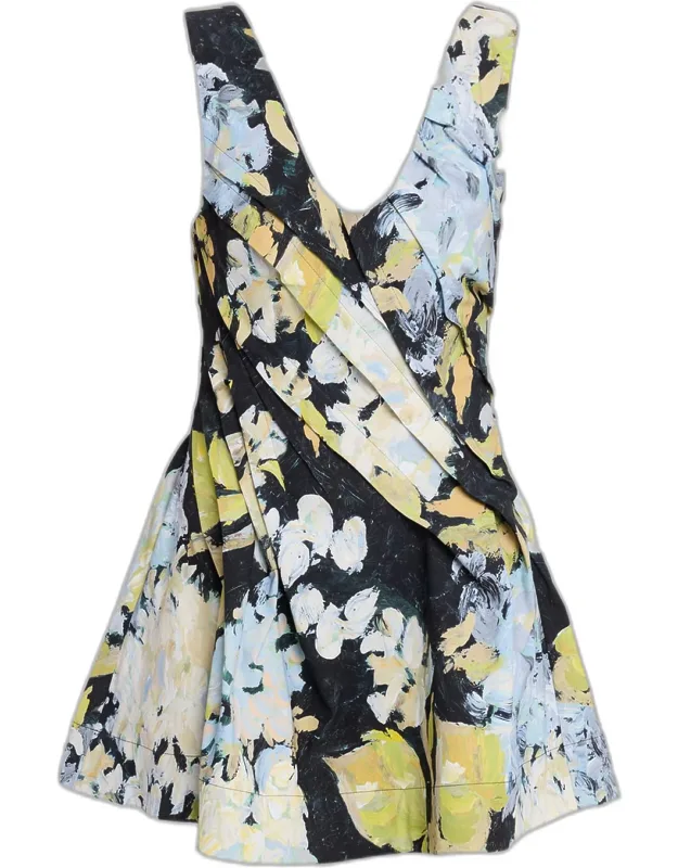 Pleated Floral Mini Dress