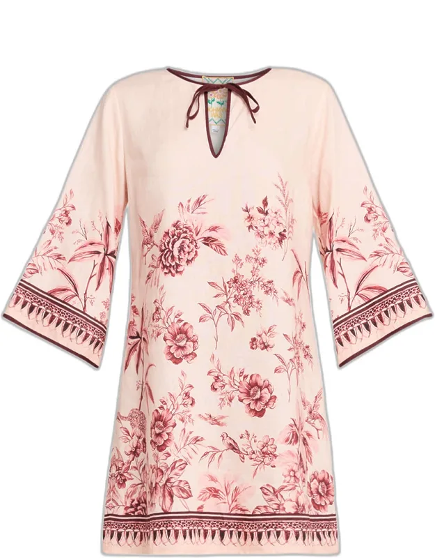 Floral-print Linen Shift Dress