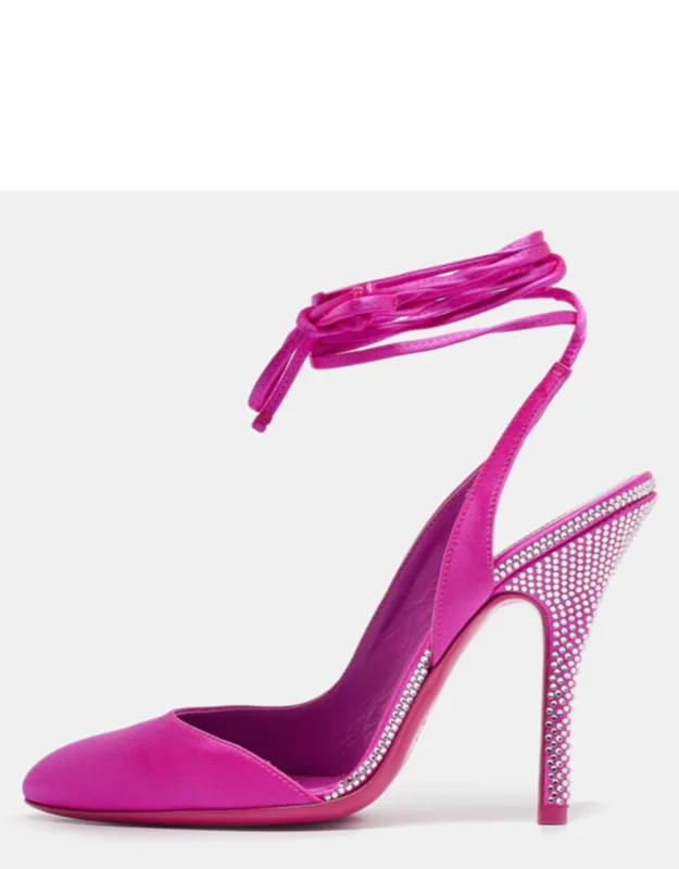 Satin Crystal Embellished Ankle Strap Pumps