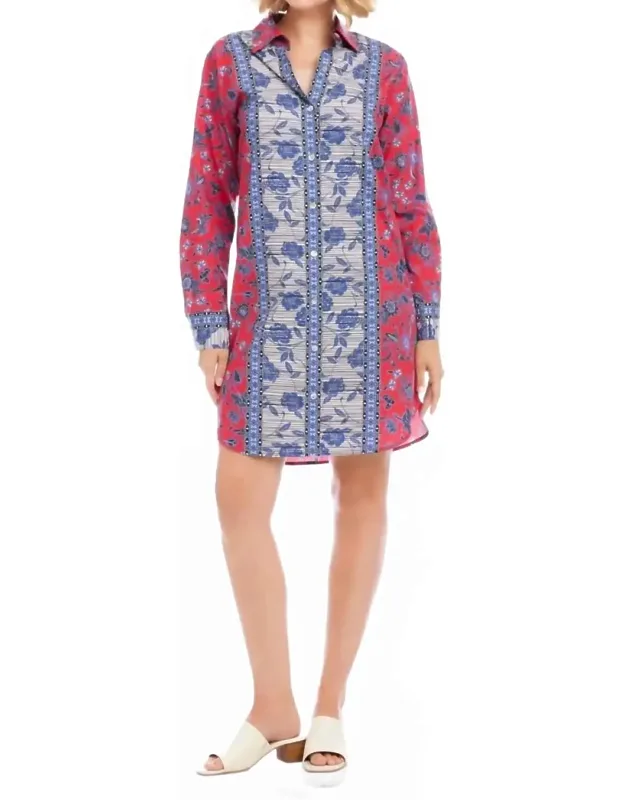 Long Sleeve Border Print Shirtdress