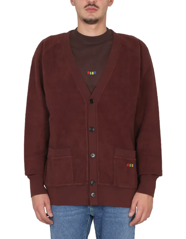 V-neck Cardigan With Button Closure And Patch Pockets