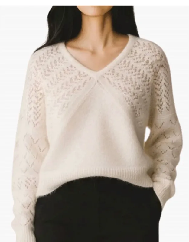 Pointelle Stitchery Dolman V Neck Sweater