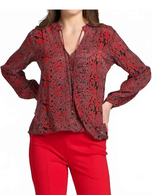 Crossover Printed Long Sleeve Blouse