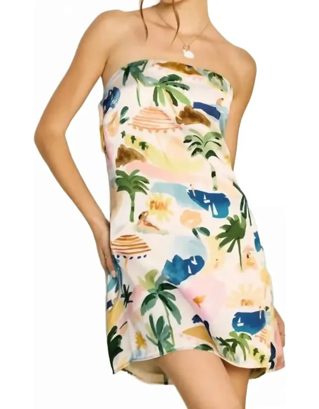 Isla Bonita Strapless Back Detail Mini Dress In Resort Isle