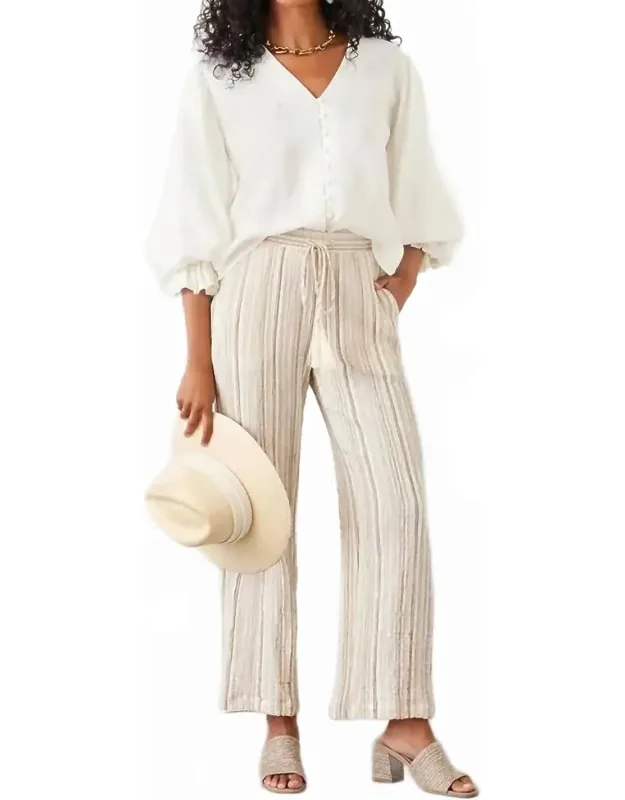 Marlowe Metallic Stripe Drawstring Ankle Pants