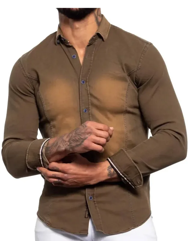 Denim Stretch Button Down Shirt